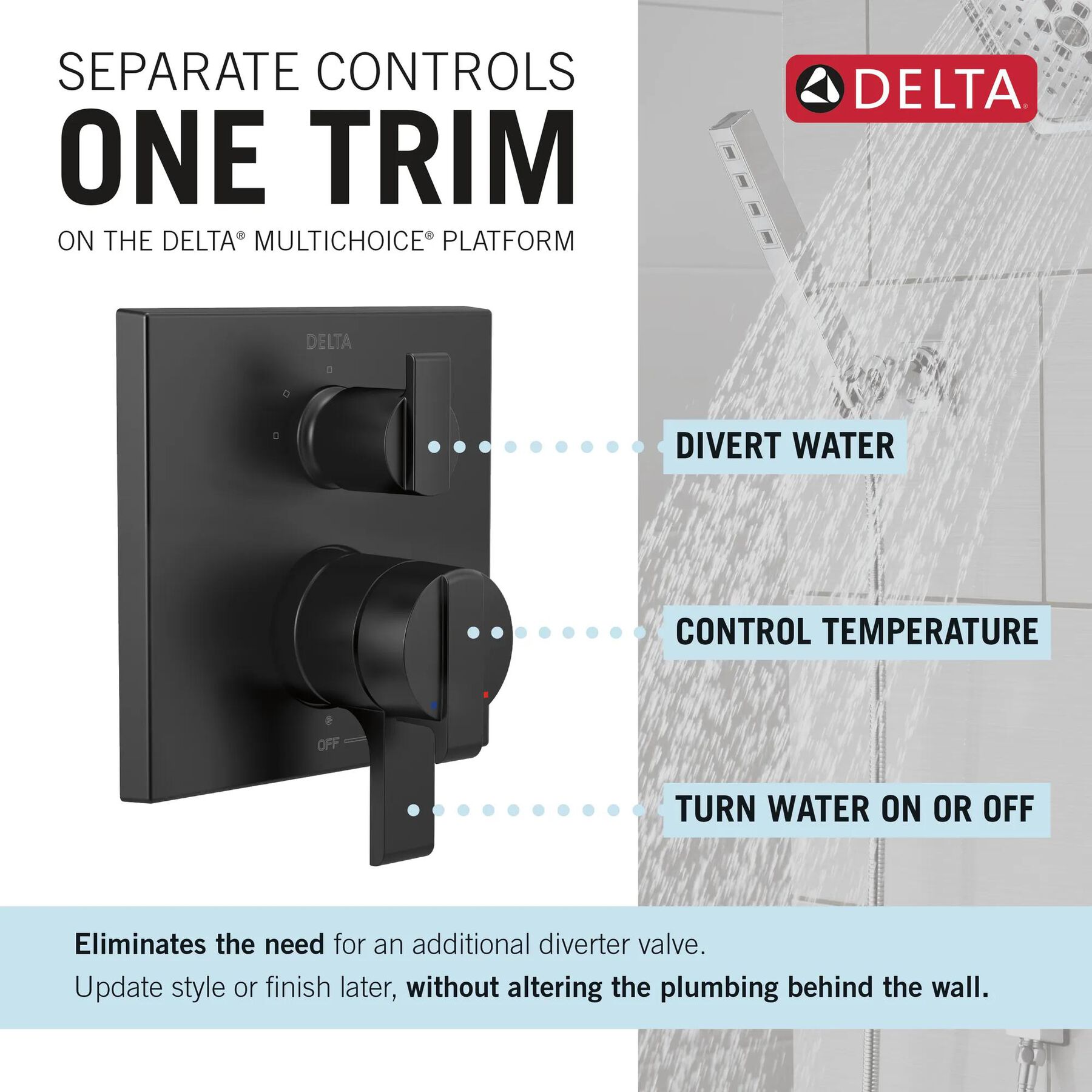 Angular Modern Monitor&reg; 17 Series Valve Trim with 3-Setting Integrated Diverter